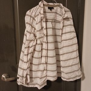 Lane Bryant Striped Button-Up Shirt - White and Brown